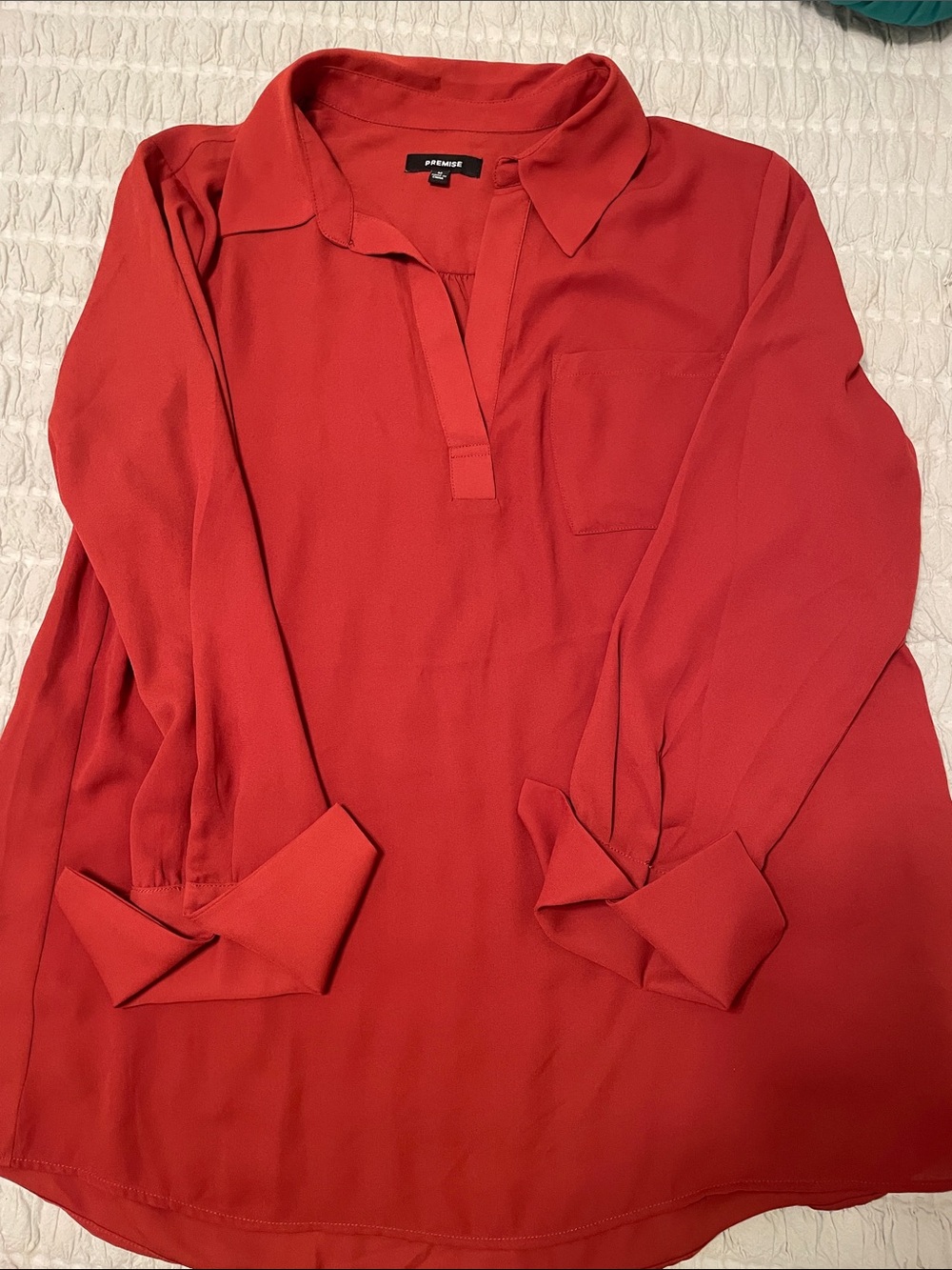 Premise Rust Colored Button Down Long-Sleeve Blouse